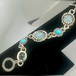 MICHAEL DAWKINS Sterling Silver Blue Topaz Turquoise Quartz Starry Bracelet